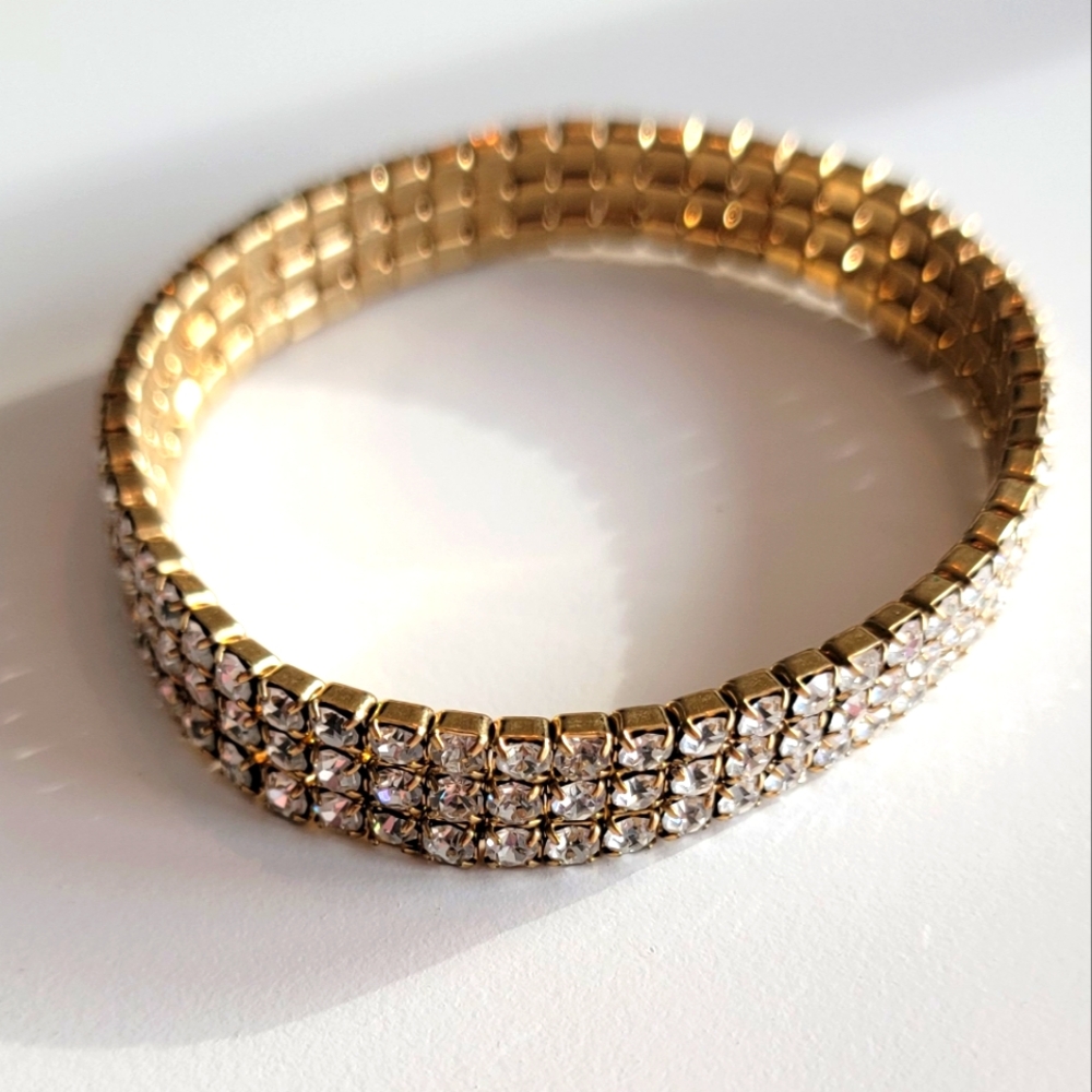 Stretch Gold Bracelet Rhinestones